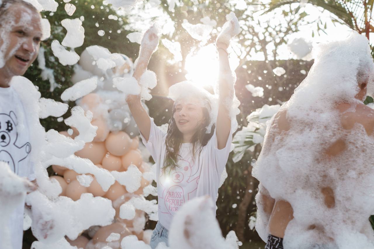 A foam party the parents did not watch from the side — a real kids birthday party in Bali
