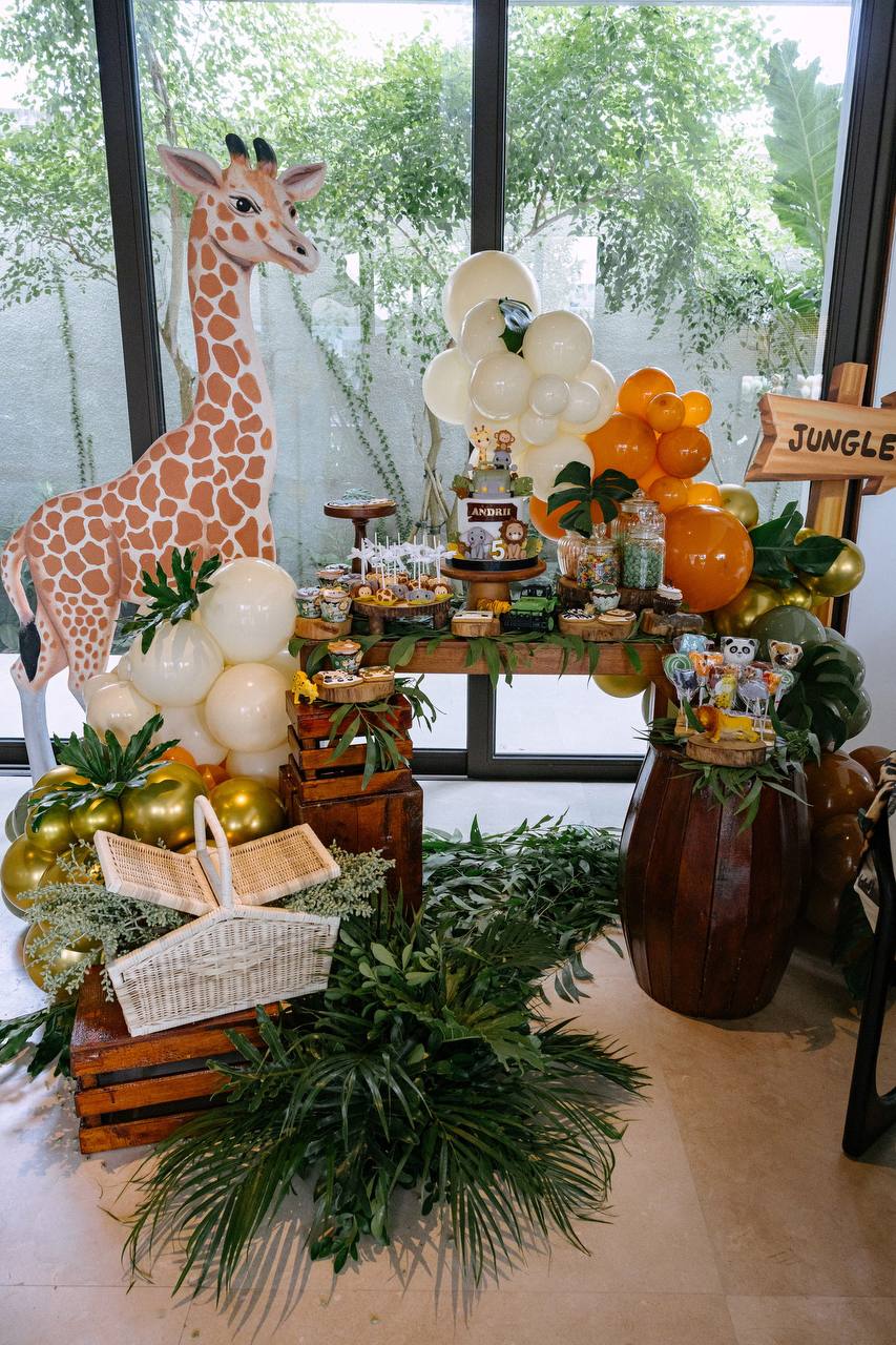 A safari birthday with a dinner party running beside it — a real kids birthday party in Bali
