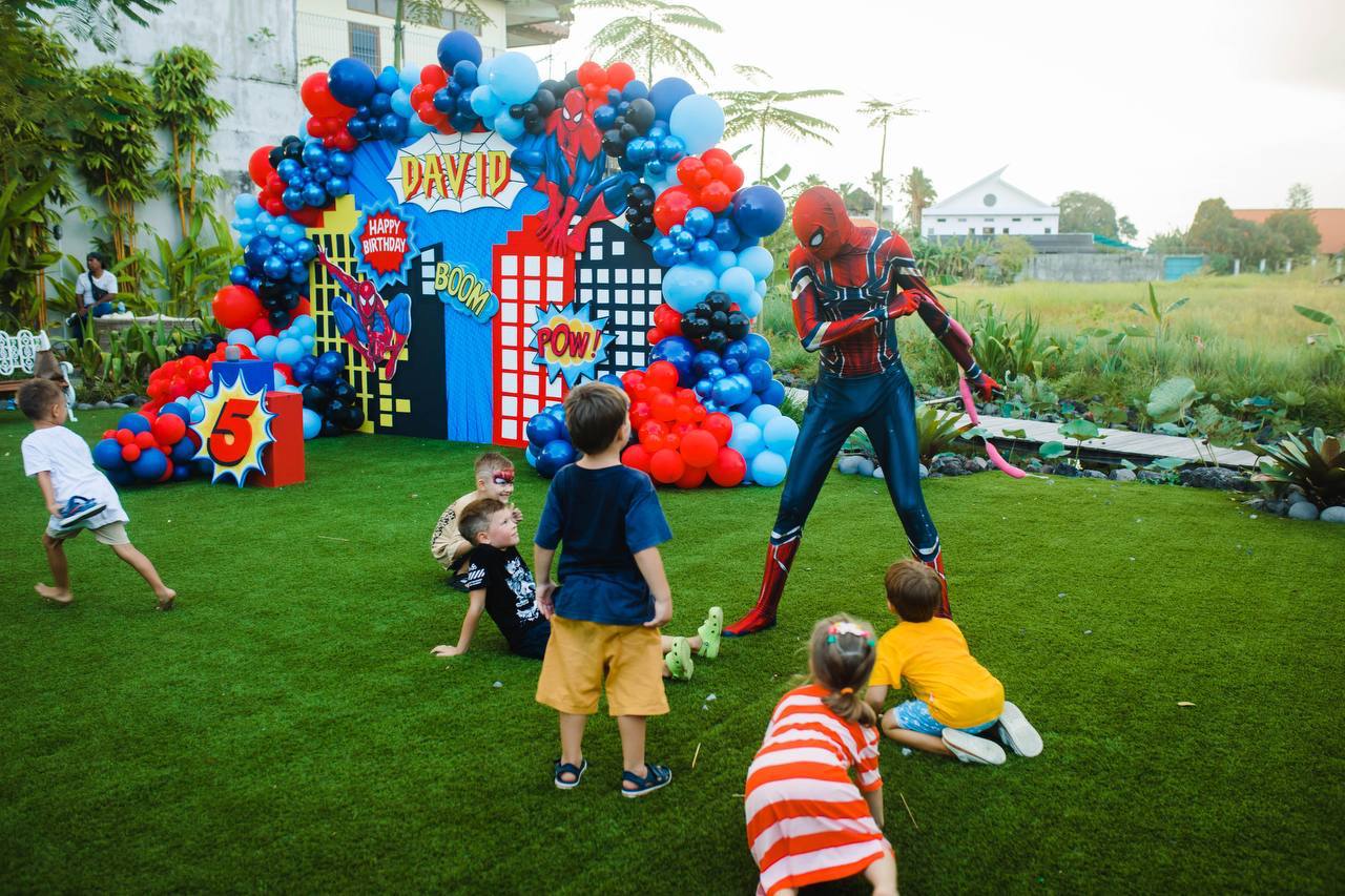 A Spiderman party at the last age he is completely real — a real kids birthday party in Bali